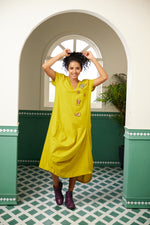 Haldi - Woven Ikat Embroidered Patch Dress