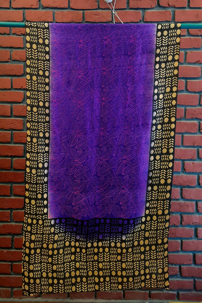Anvita - Woven Malda Silk Handblock Printed Dupatta
