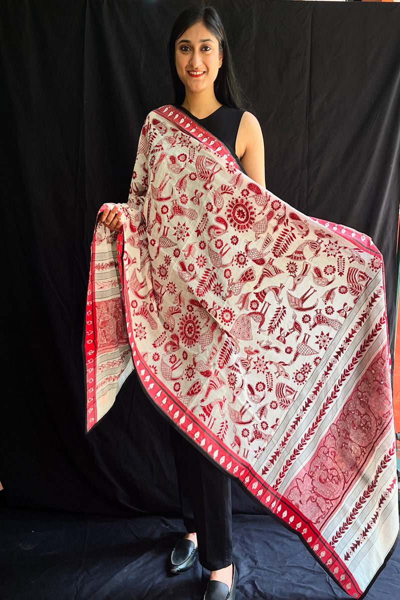 Priyala Tangail Dupatta in Kantha Embroidery