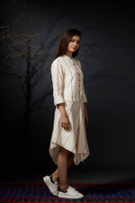 Asha - Asymmetric Shirt Dress - Off White - Anuradha Ramam-Hand woven- Sustainable fashion- Conscious fashion- Vocal for local