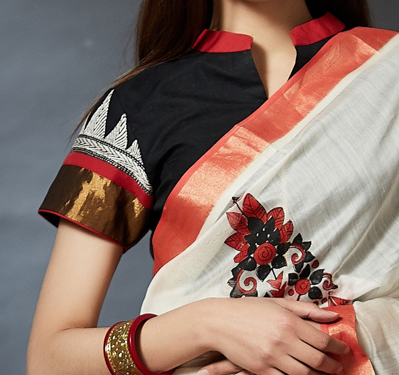 Veshh - Hand Embroidered Mandarin Collar Blouse - Anuradha Ramam