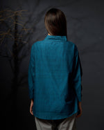 Indira - High-low Hem Top - Teal - Anuradha Ramam-Hand woven-Ikat-Emb-Sustainable fashion- Conscious fashion- Vocal for local