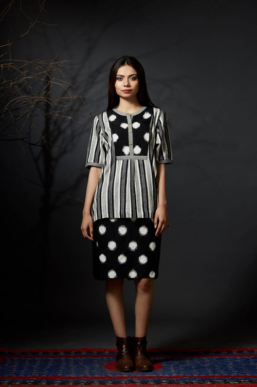 Kashi - Polka Dot Straight Skirt - Anuradha Ramam-Hand woven- Ikat-Sustainable fashion- Conscious fashion- Vocal for local