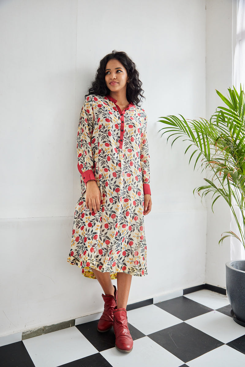 Bagchecha - Woven Chanderi handblock Printed Dress