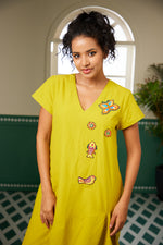 Haldi - Woven Ikat Embroidered Patch Dress