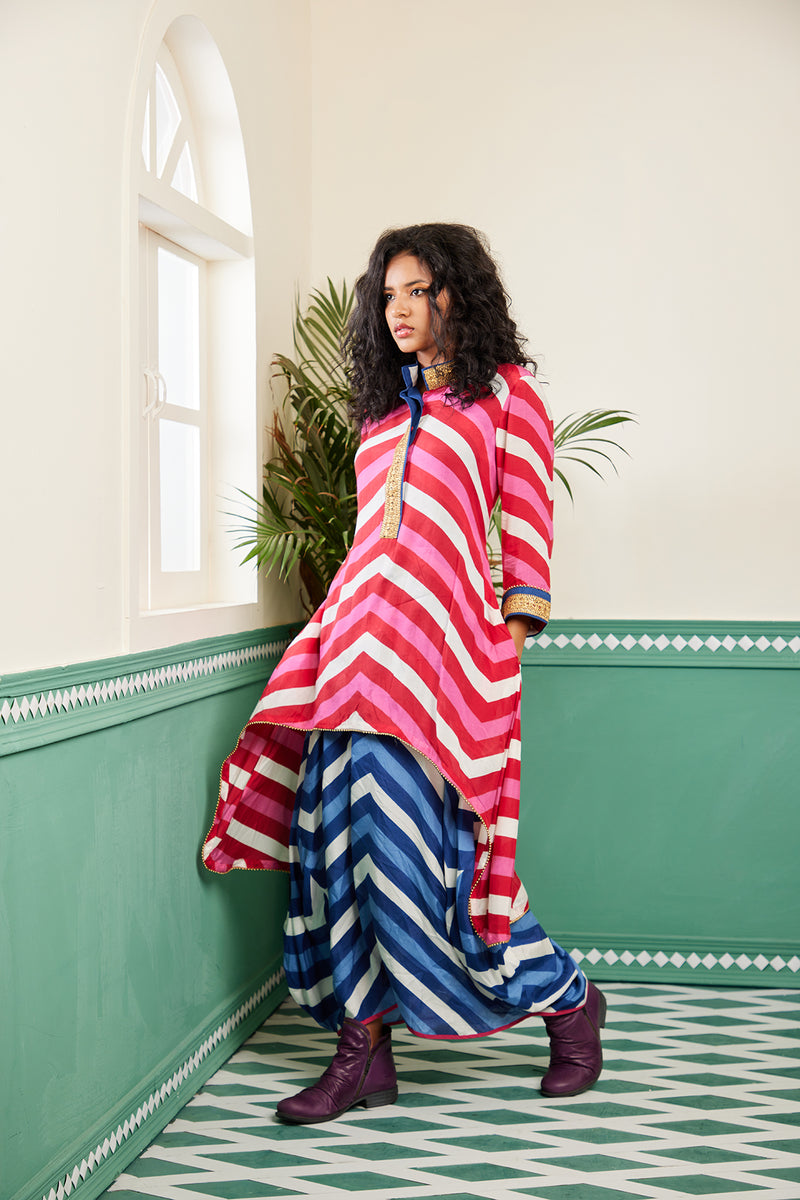 Leher  - Woven Muslin Leheriya Printed Dhoti Dress