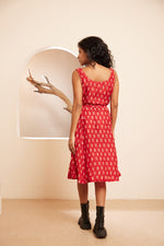 Postbox - Red Muslin Handblock Swastik Printed Dress