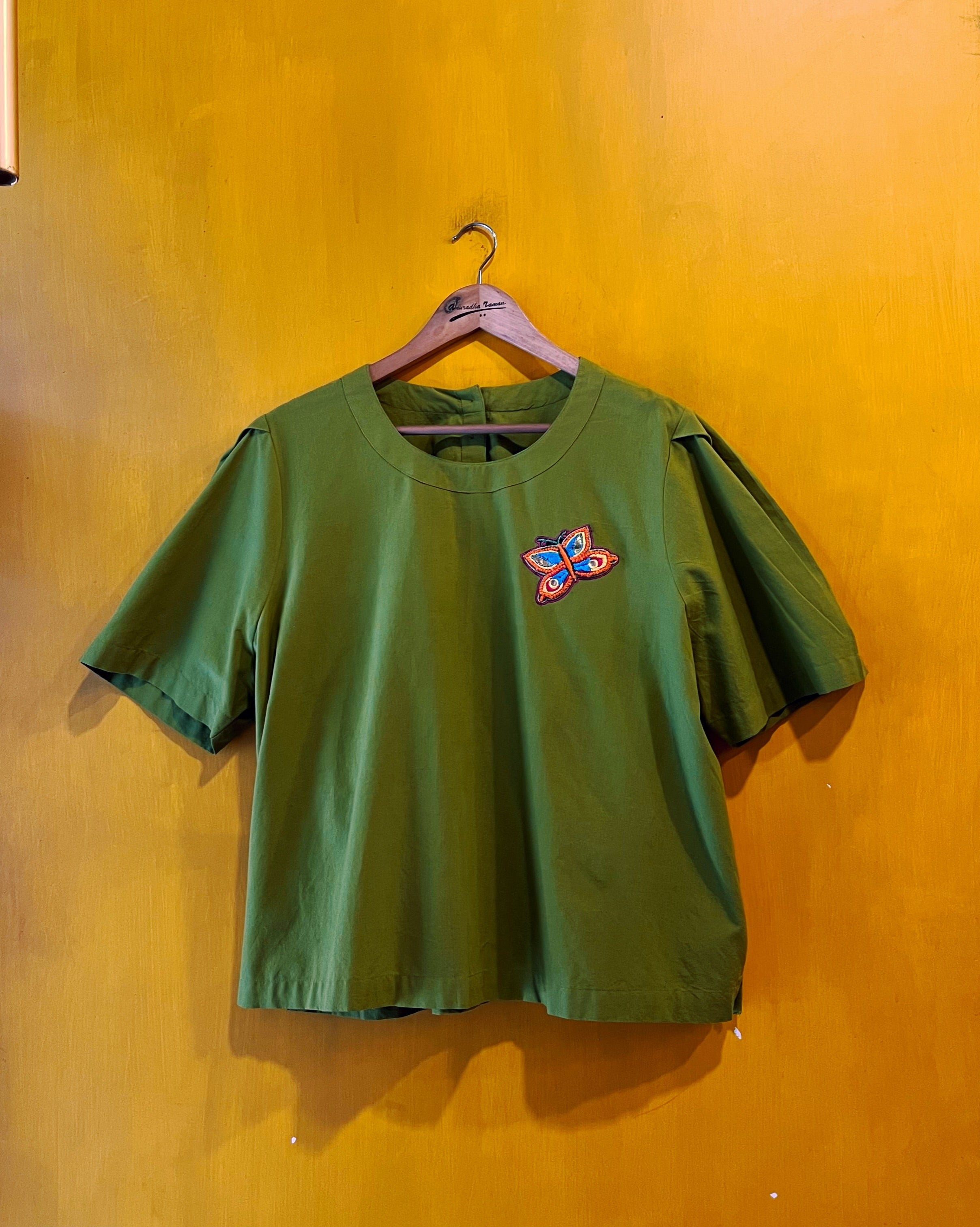 Moss Green Cotton Top - Bala (Size - XL) - Anuradha Ramam