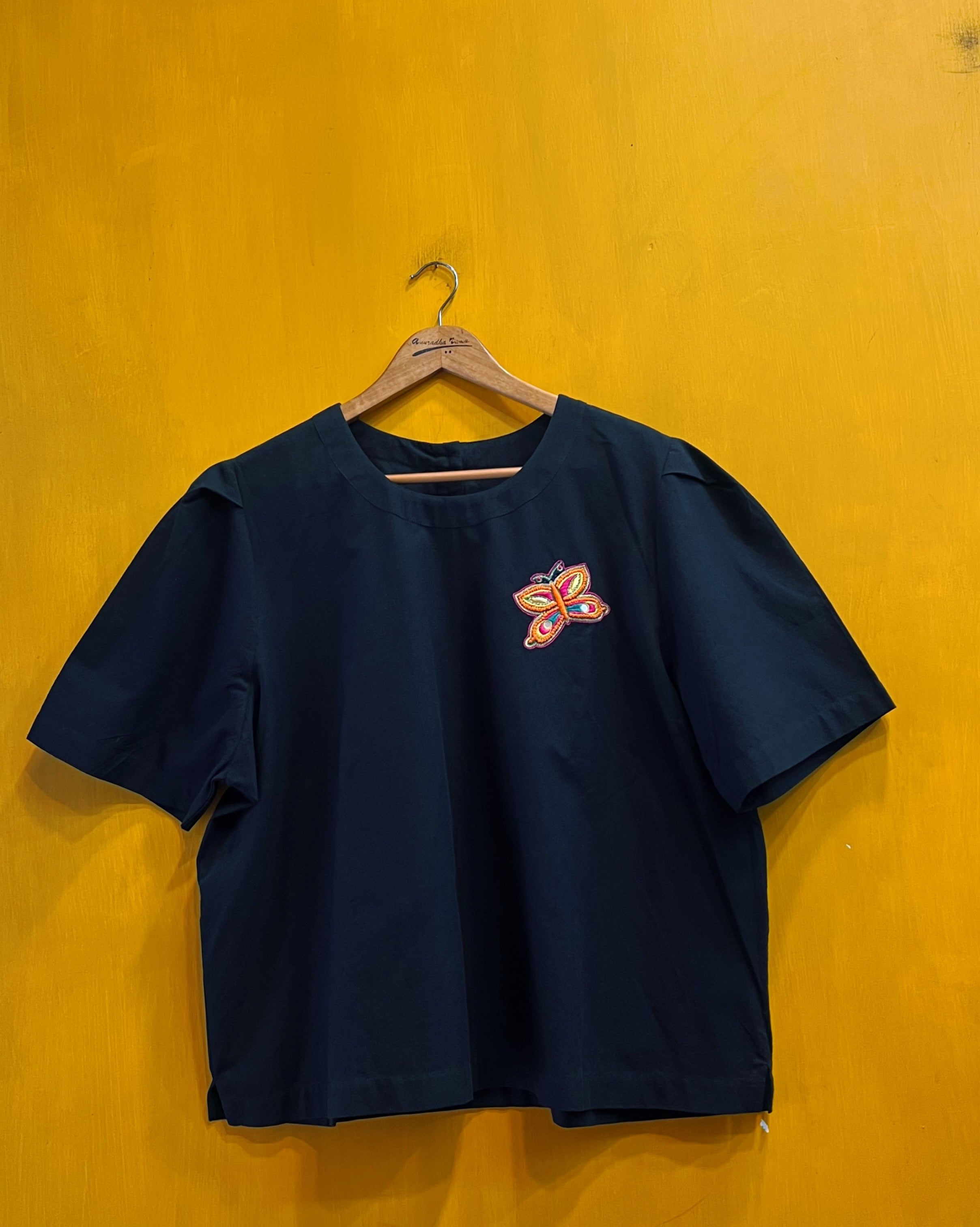 Black Cotton Top - Astha (Size - XL) - Anuradha Ramam