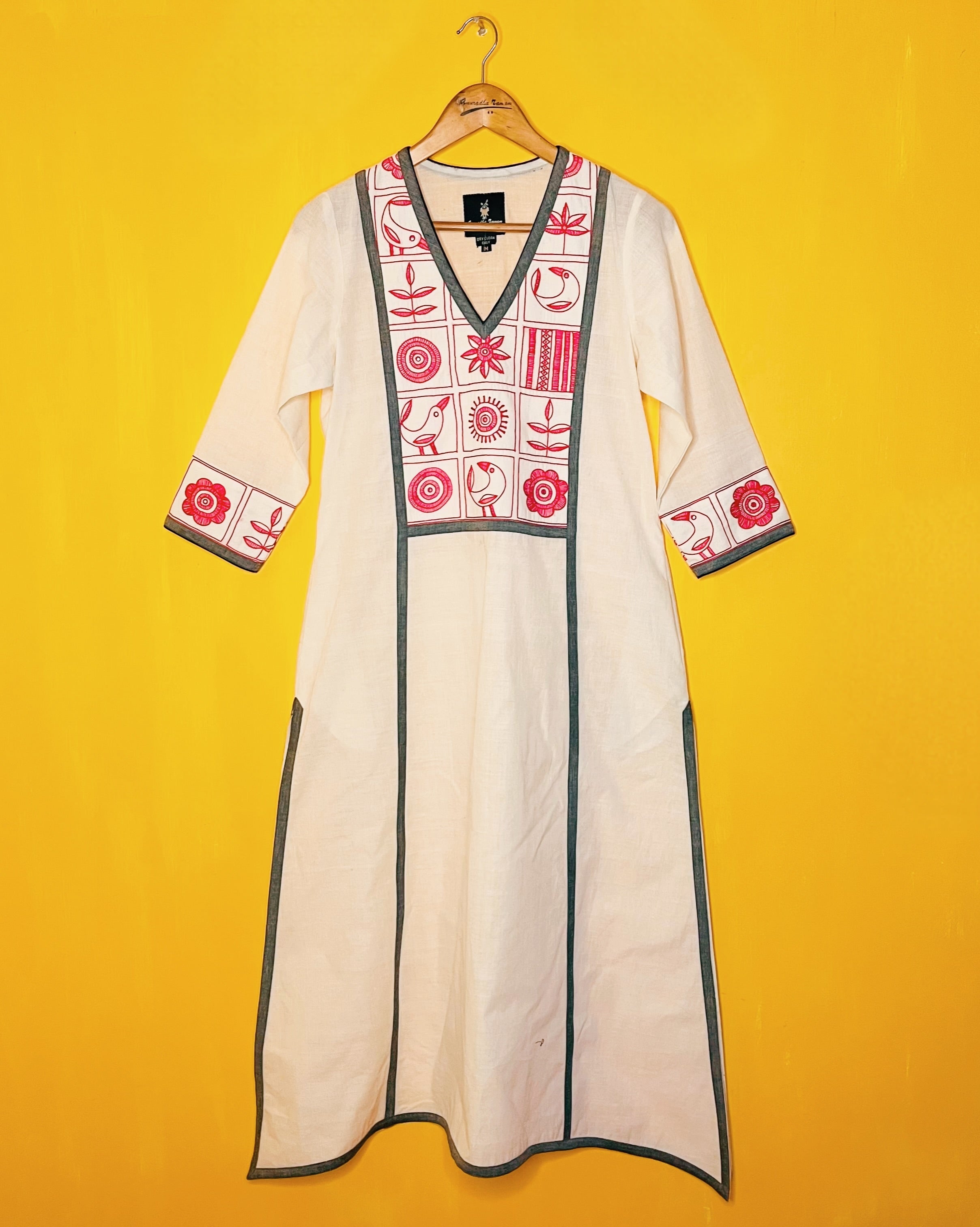 Cotton Tribal Hand embroidery A- line Kurta - Asha (Size - M) - Anuradha Ramam