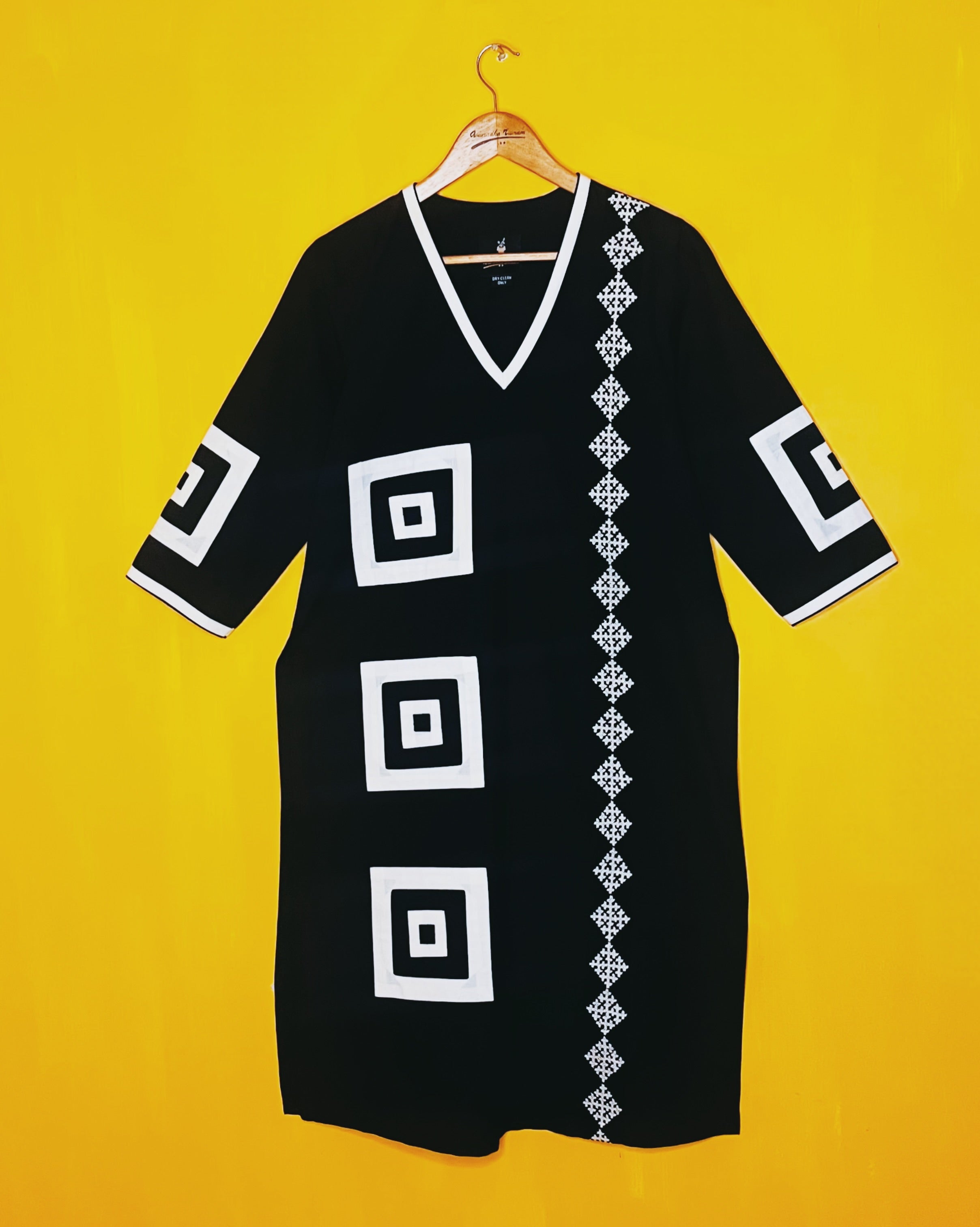 Black Ikat Applique Kurta - Sathi (Size - M) - Anuradha Ramam