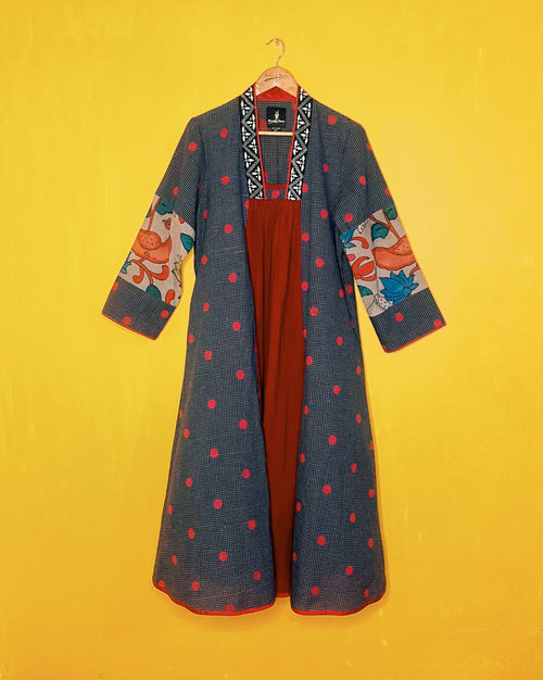 A - Line Blue Ikat Dress - Radha (Size- XL) - Anuradha Ramam