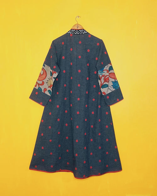 A - Line Blue Ikat Dress - Radha (Size- XL) - Anuradha Ramam