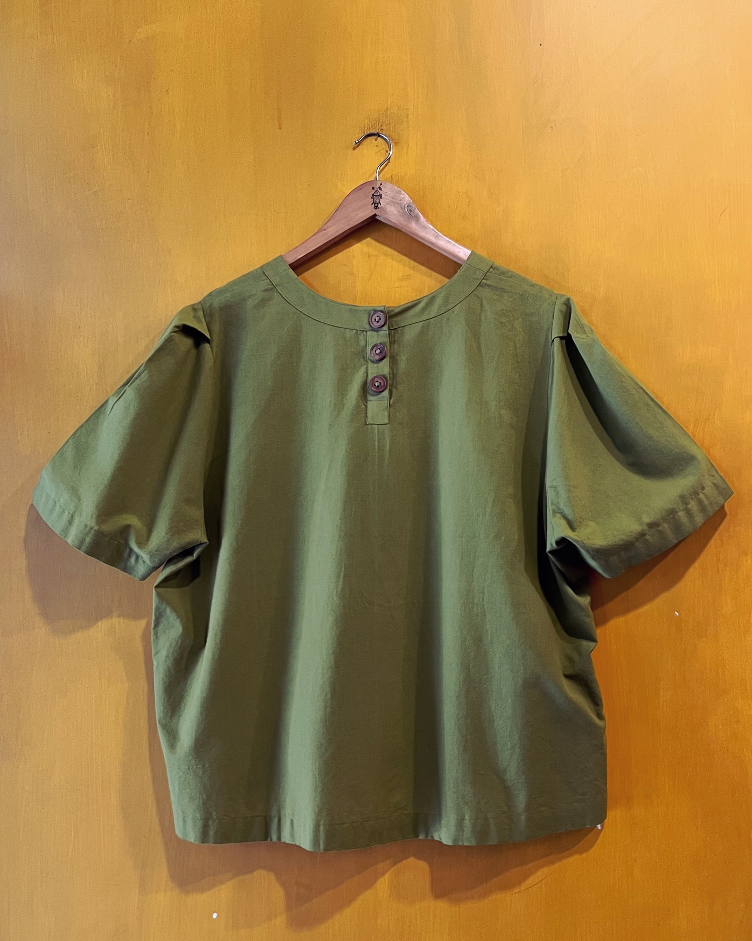 Moss Green Cotton Top - Bala (Size - XL) - Anuradha Ramam