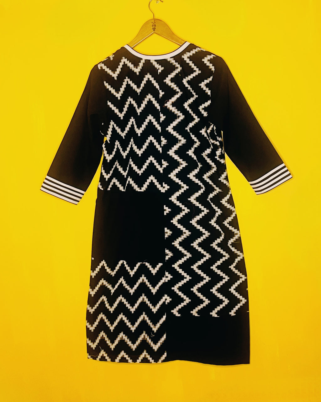 Black Ikat Zigzag Patch Kurta- Sumathi  (Size - M) - Anuradha Ramam