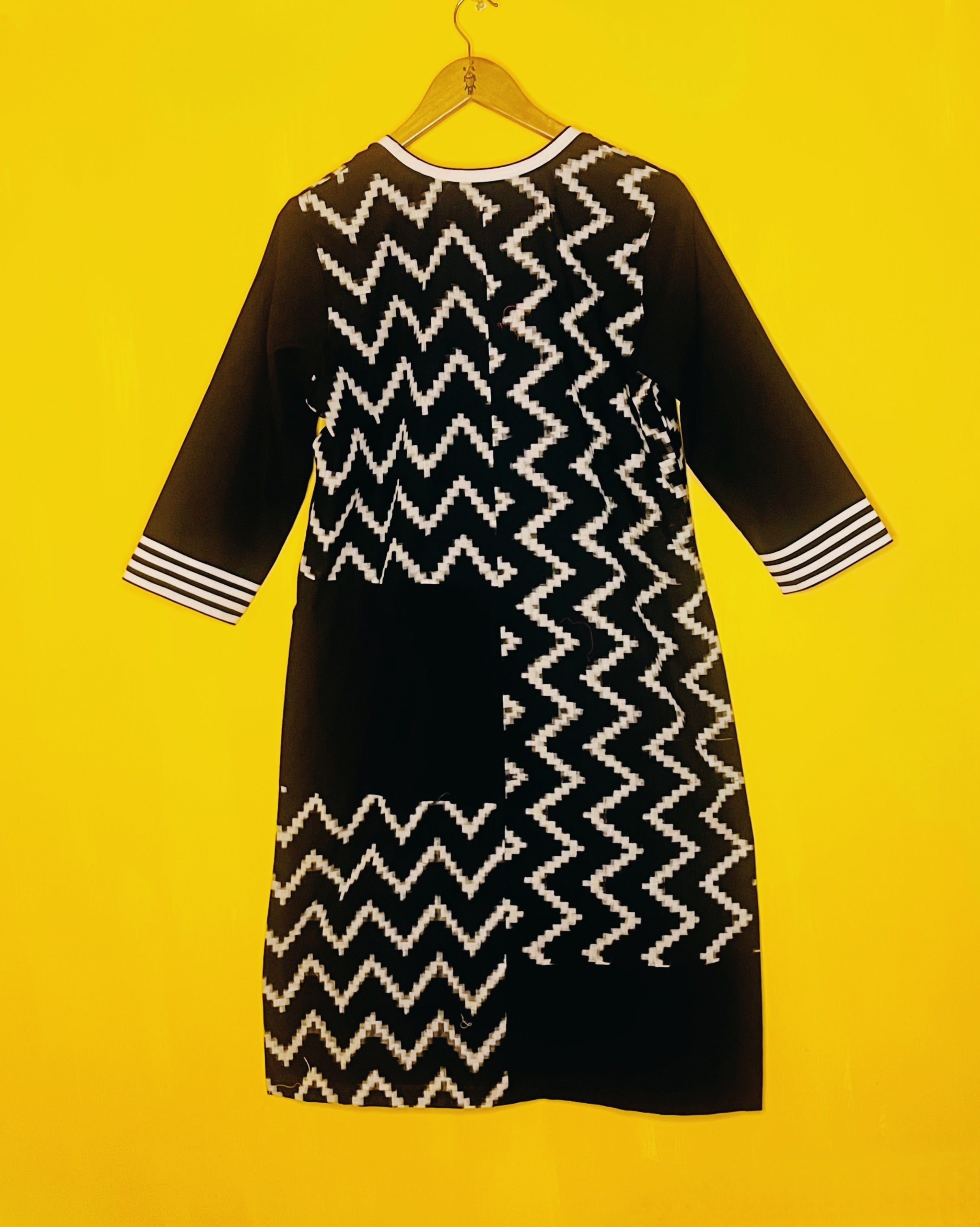 Black Ikat Zigzag Patch Kurta- Sumathi  (Size - M) - Anuradha Ramam