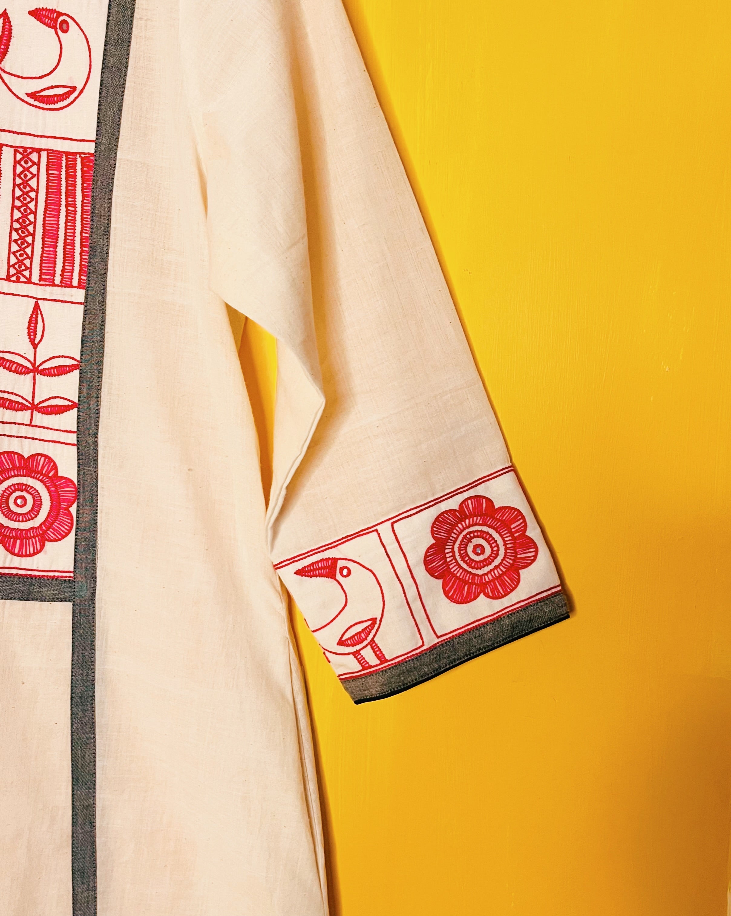 Cotton Tribal Hand embroidery A- line Kurta - Asha (Size - M) - Anuradha Ramam