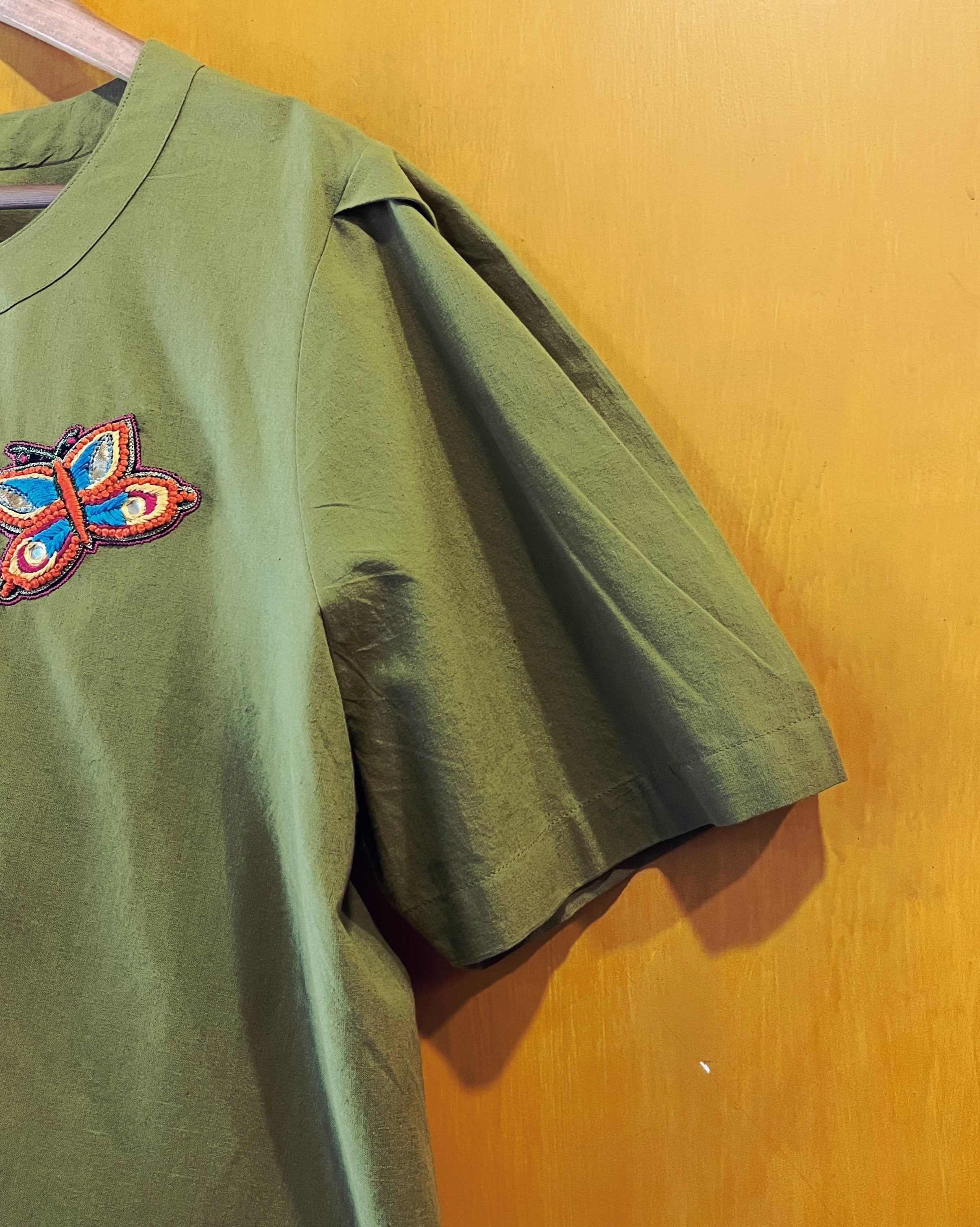 Moss Green Cotton Top - Bala (Size - XL) - Anuradha Ramam