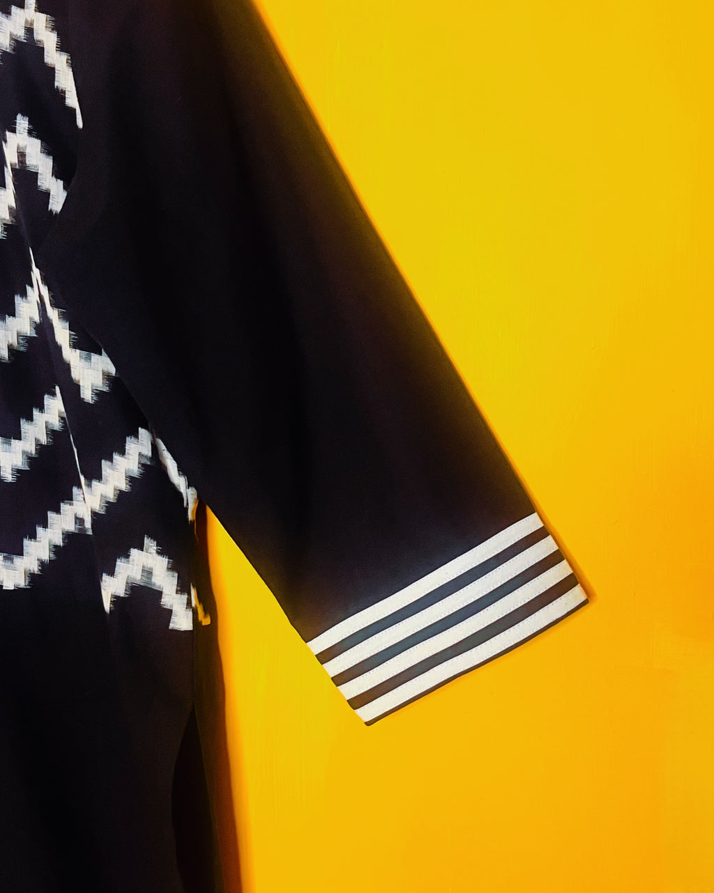 Black Ikat Zigzag Patch Kurta- Sumathi  (Size - M) - Anuradha Ramam