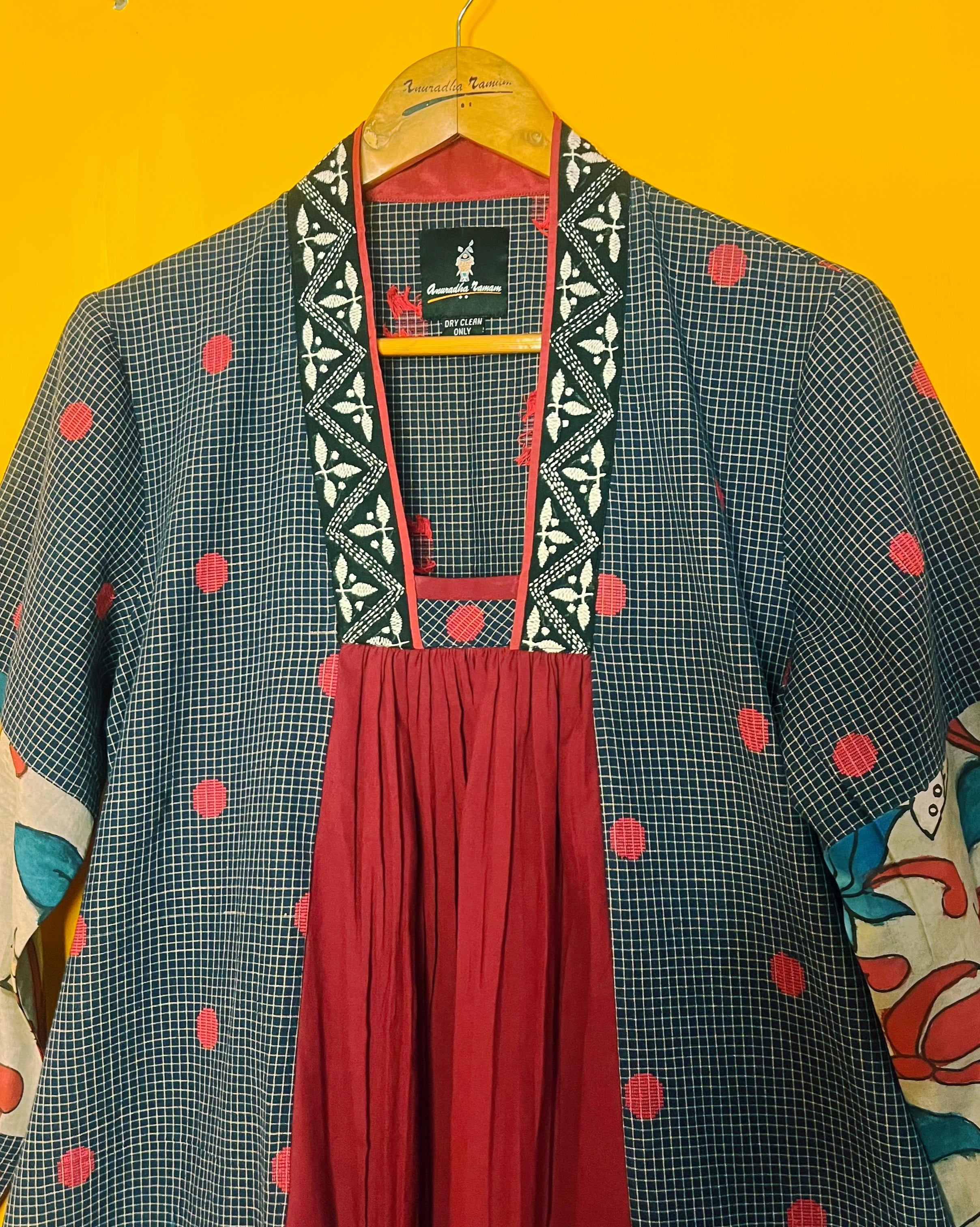 A - Line Blue Ikat Dress - Radha (Size- XL) - Anuradha Ramam