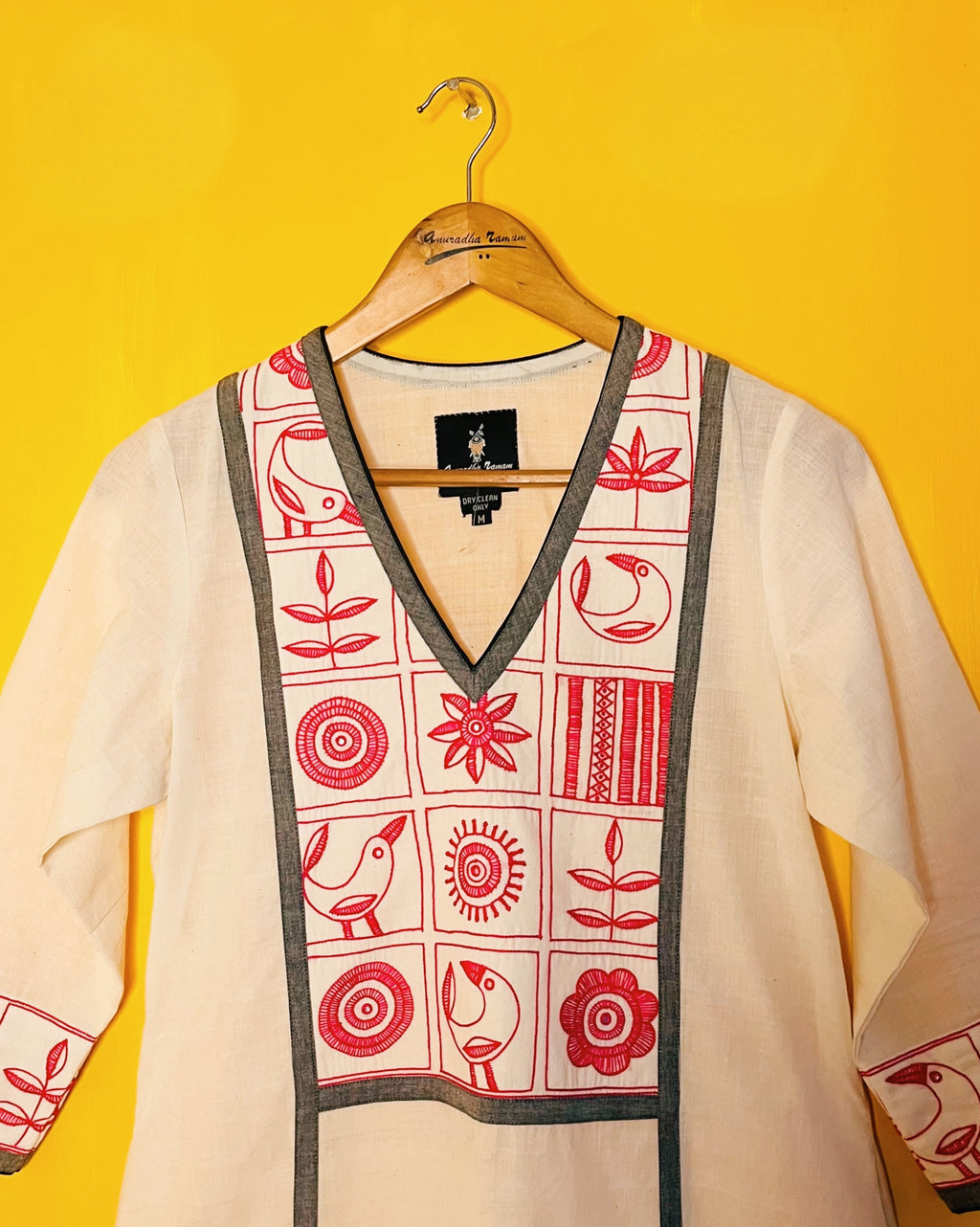 Cotton Tribal Hand embroidery A- line Kurta - Asha (Size - M) - Anuradha Ramam