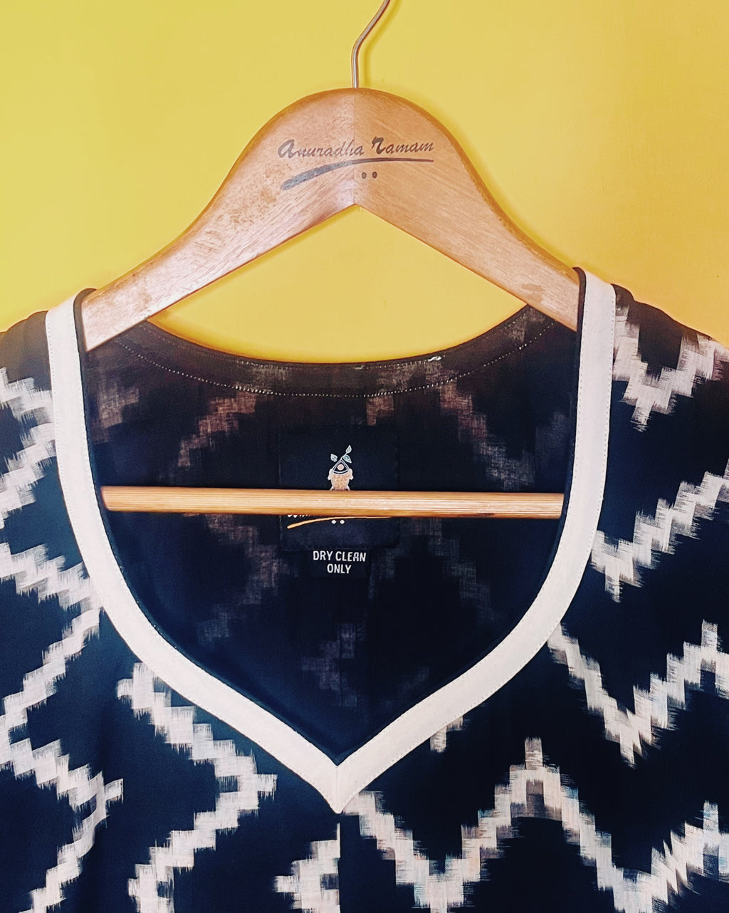 Black Ikat Zigzag Patch Kurta- Sumathi  (Size - M) - Anuradha Ramam