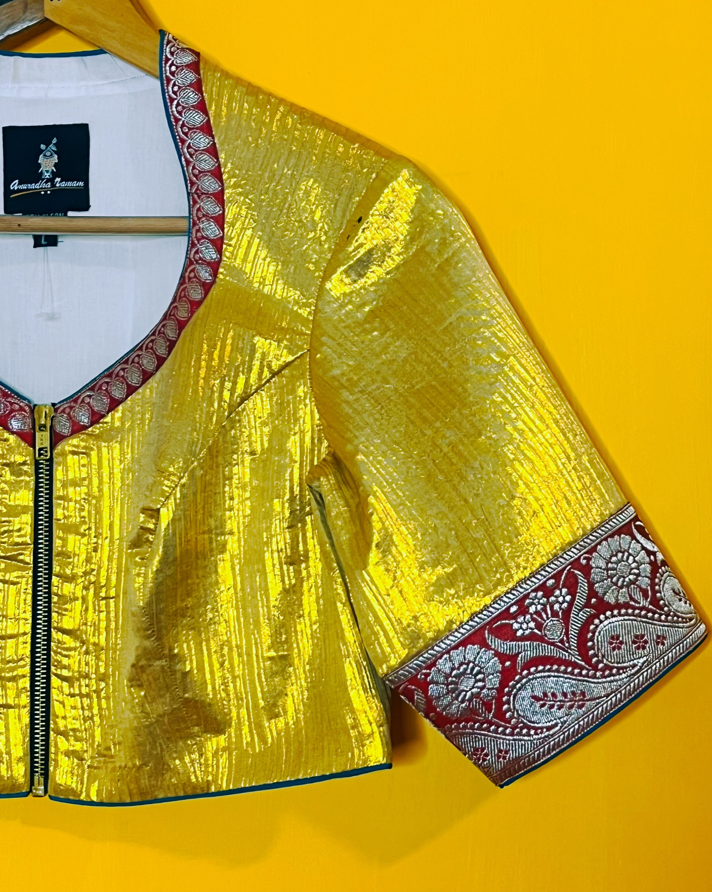 Bhagirathi Gold Tissue Blouse (Size - L) - Anuradha Ramam