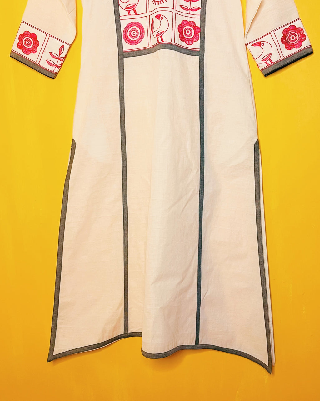Cotton Tribal Hand embroidery A- line Kurta - Asha (Size - M) - Anuradha Ramam