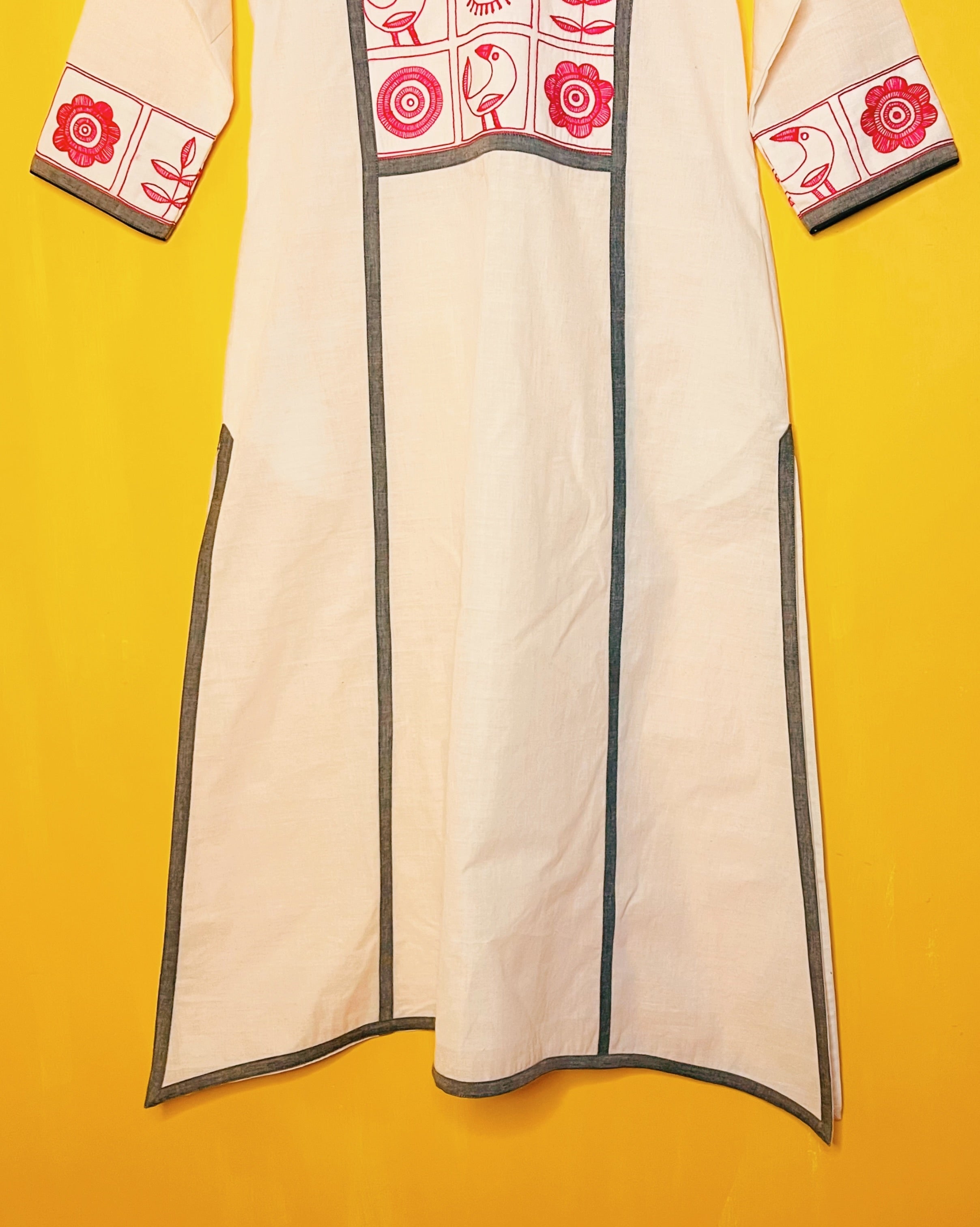 Cotton Tribal Hand embroidery A- line Kurta - Asha (Size - M) - Anuradha Ramam