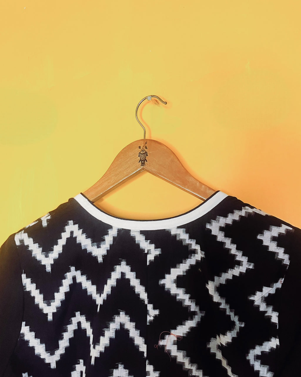 Black Ikat Zigzag Patch Kurta- Sumathi  (Size - M) - Anuradha Ramam