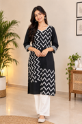 Black Ikat Zigzag Patch Kurta- Sumathi  (Size - M)
