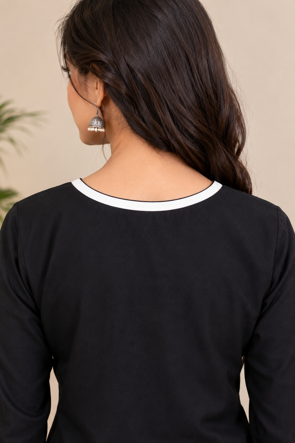 Black Ikat Applique Kurta - Sathi (Size - M)