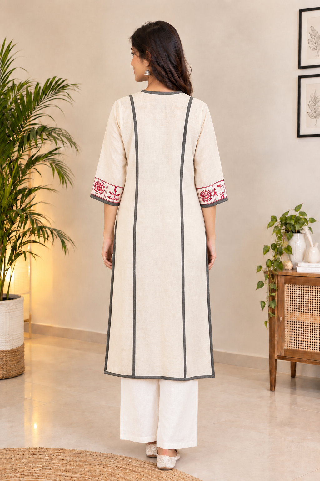 Cotton Tribal Hand embroidery A- line Kurta - Asha (Size - M)