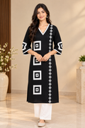 Black Ikat Applique Kurta - Sathi (Size - M)