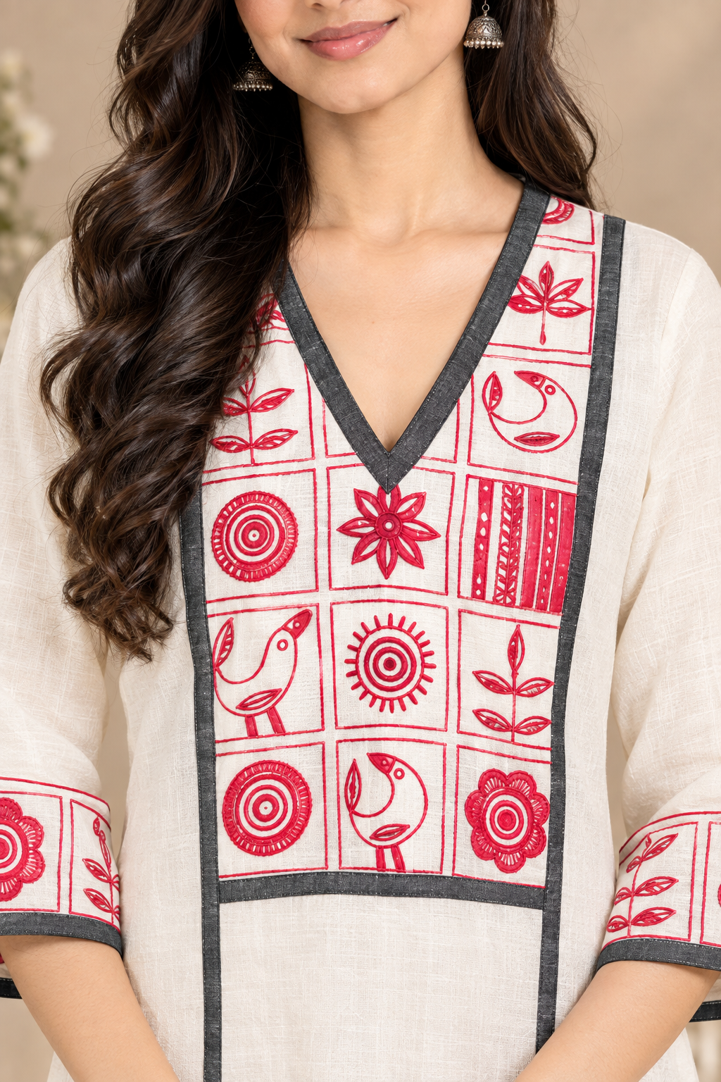 Cotton Tribal Hand embroidery A- line Kurta - Asha (Size - M)