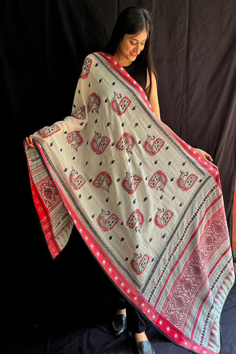 Subhashini Tangail Dupatta in Kantha Embroidery