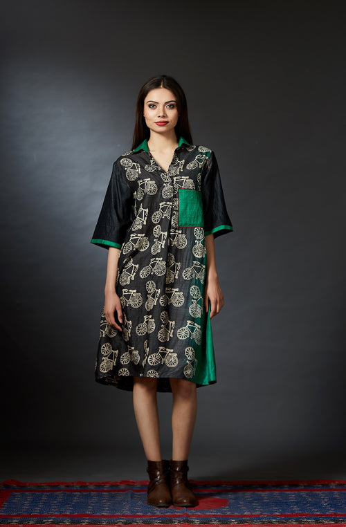 Myra - Bicycle Hand Block Printed Dress - Anuradha Ramam