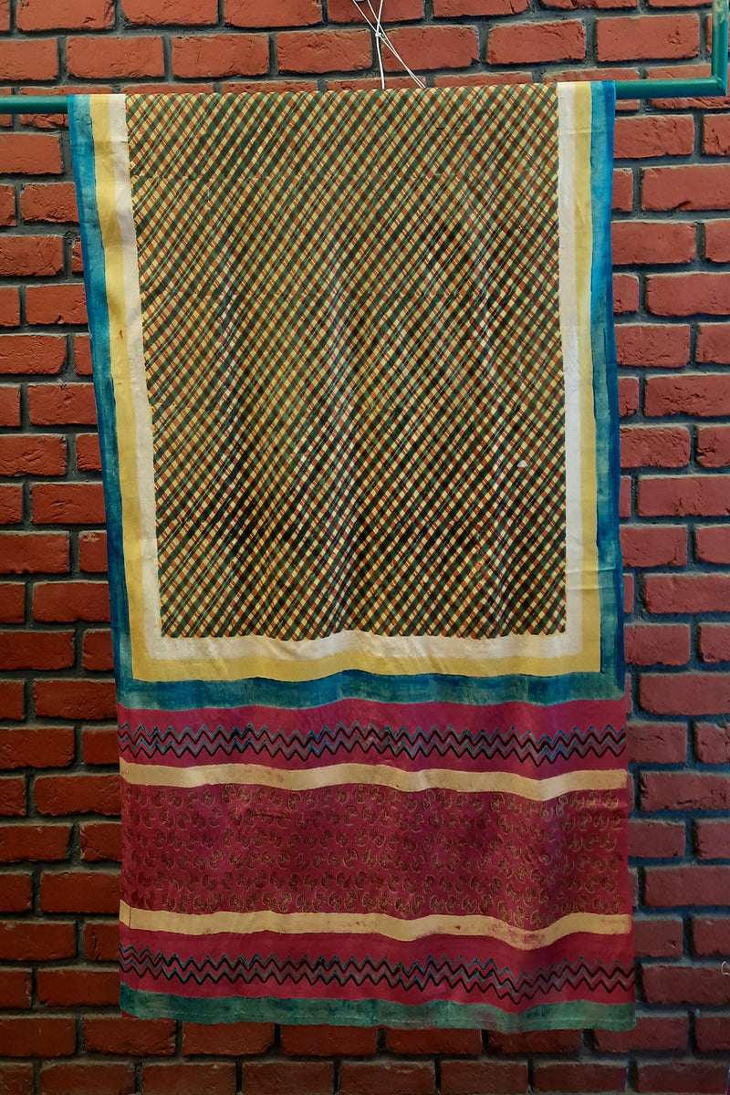 Elakshi - Woven Malda Silk Handblock Printed Dupatta