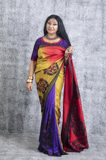 Utsah - Mirror Embroidered and Hand Block Printed Saree