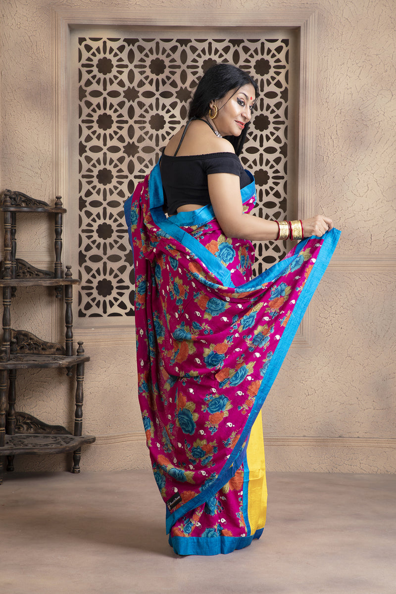 Gulabi - Hand Crafted Floral Embroidered Saree