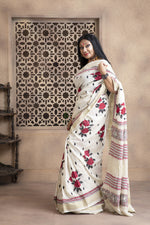 Bahaar -  Kantha Embroidered Linen Saree