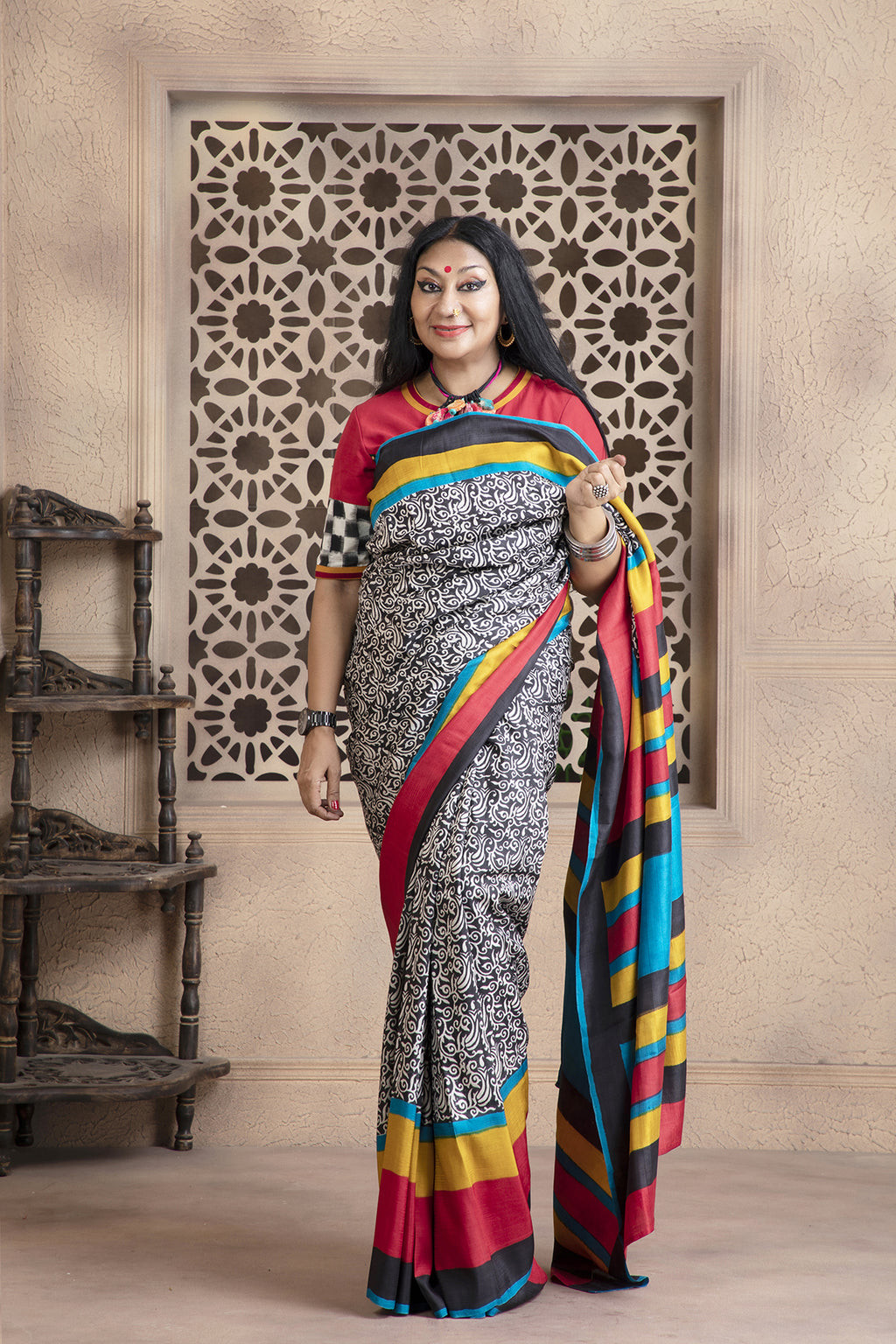 MANDAARA Ponniram- Uppada selling Tissue Silk saree with Hand block prints