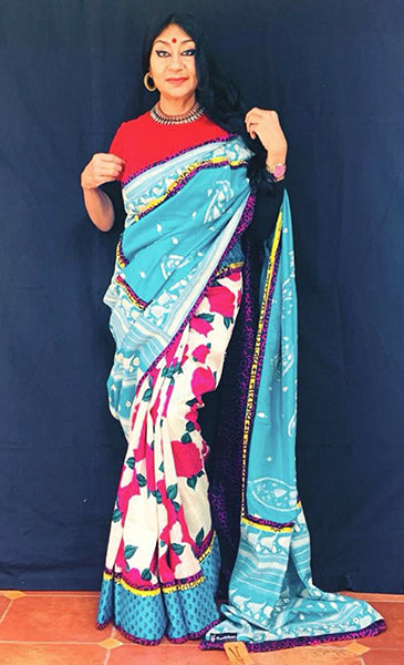 Bageecha Saree-Anuradha Ramam-Hand woven-Handblock print-Kantha Emb- Sustainable fashion- Conscious fashion- Vocal for local