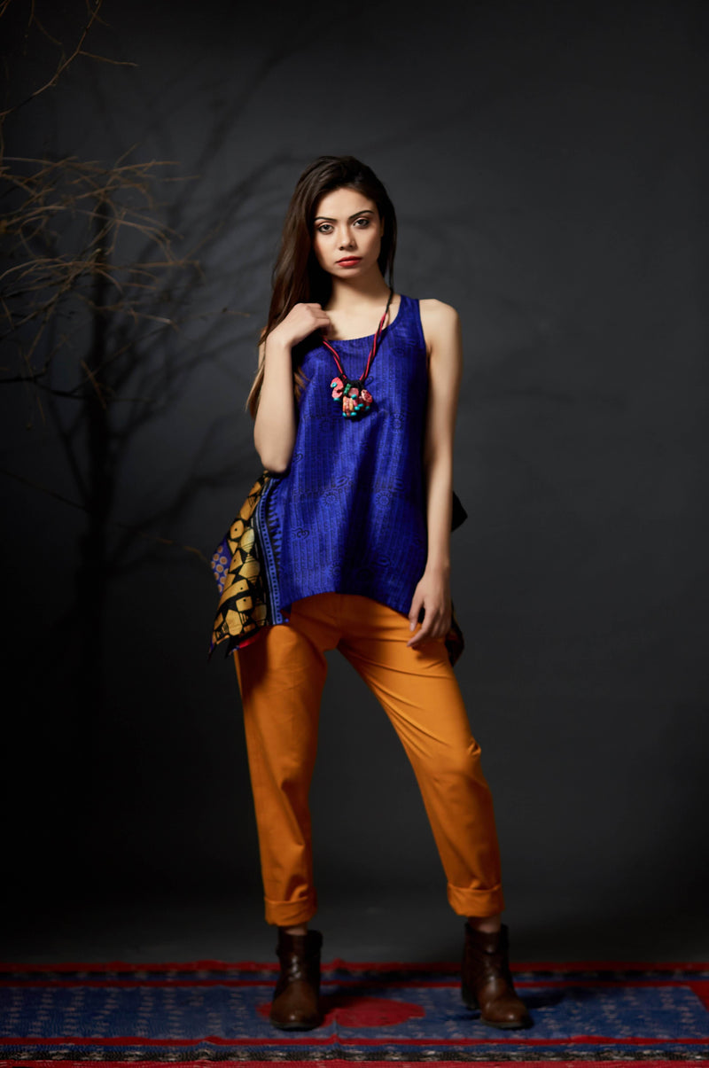 Amber Yellow Ikat Trousers - Anuradha Ramam-Hand woven- Sustainable fashion- Conscious fashion- Vocal for local