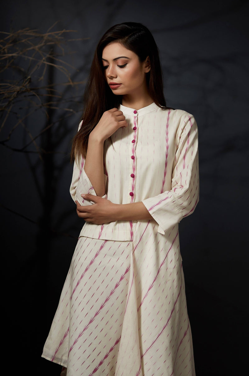Asha - Asymmetric Shirt Dress - Off White - Anuradha Ramam-Hand woven- Sustainable fashion- Conscious fashion- Vocal for local