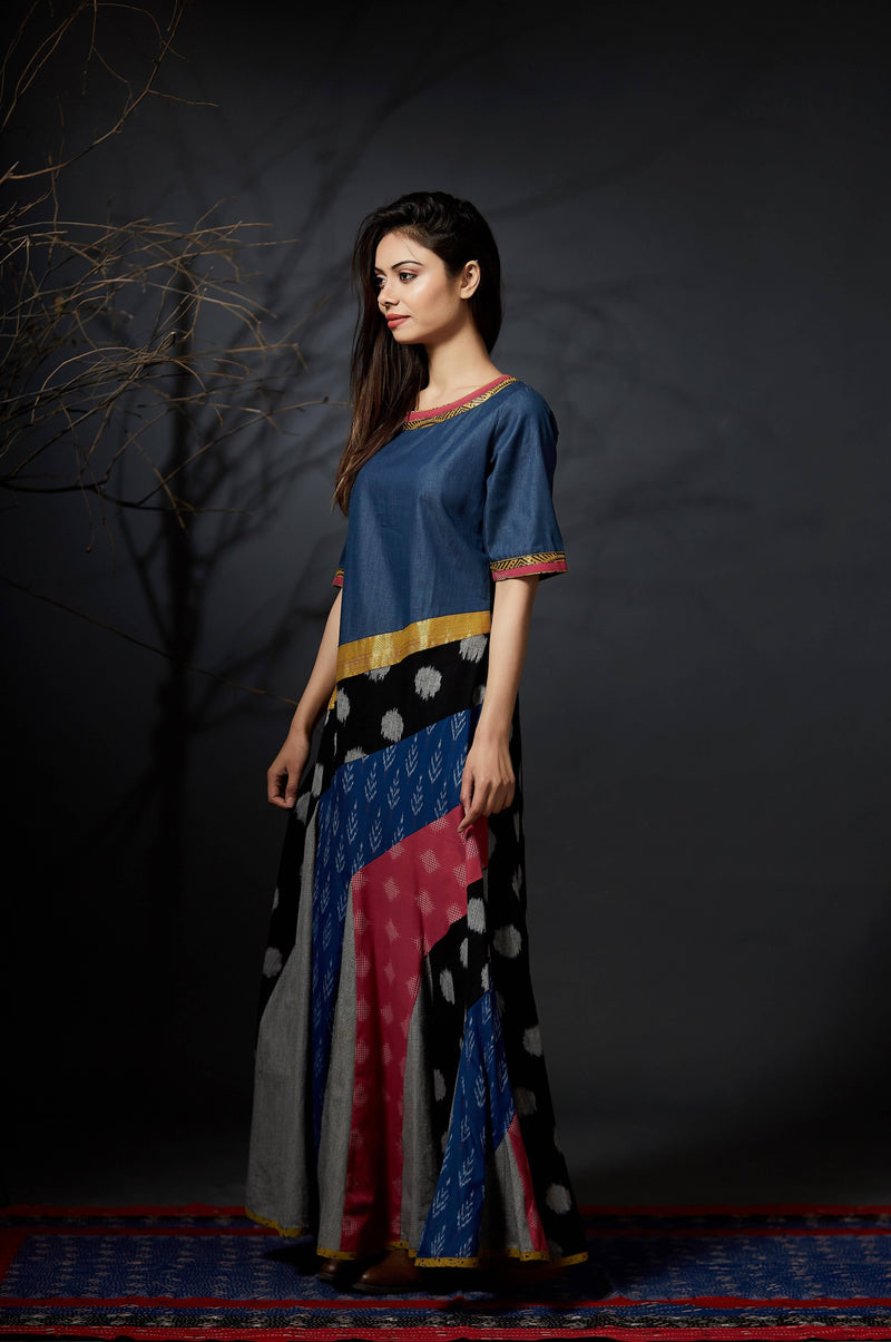 Chandana - Paneled Maxi Dress - Anuradha Ramam- Hand woven- Sustainable fashion- Conscious fashion- Vocal for local