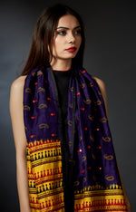 Chandrabha - Paisley Hand Embroidered and Hand Block Printed Stole - Anuradha Ramam- Hand woven- Hand block print - Sustainable fashion- Conscious fashion- Vocal for local