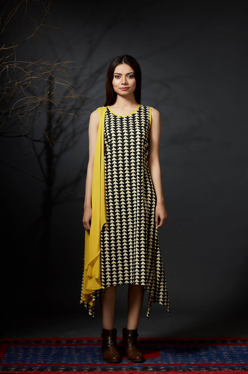 Chitrangada - Scarf Dress - Yellow - Anuradha Ramam- Hand woven- Hand block print - Sustainable fashion- Conscious fashion- Vocal for local