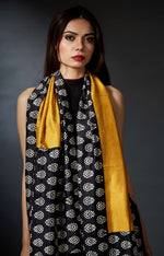 Deepa - Black and Yellow Hand Block Printed Stole - Anuradha Ramam-Hand woven- Hand block print - Sustainable fashion- Conscious fashion- Vocal for local
