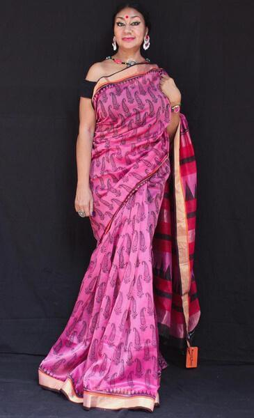 Golap phul - Anuradha Ramam-Hand woven- Hand block print - Sustainable fashion- Conscious fashion- Vocal for local